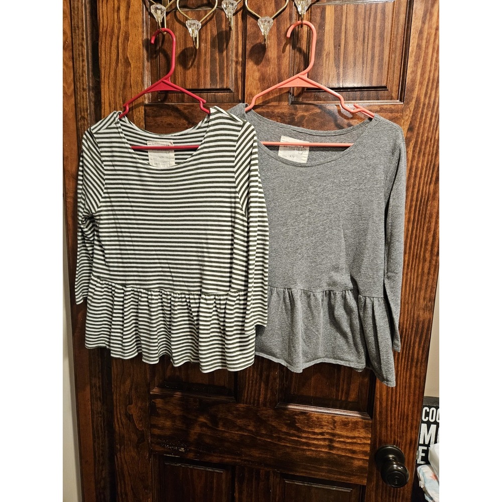 We The Free People Lot 2 Baby Doll Tops Small Gray Olive Green Striped Y2K USA